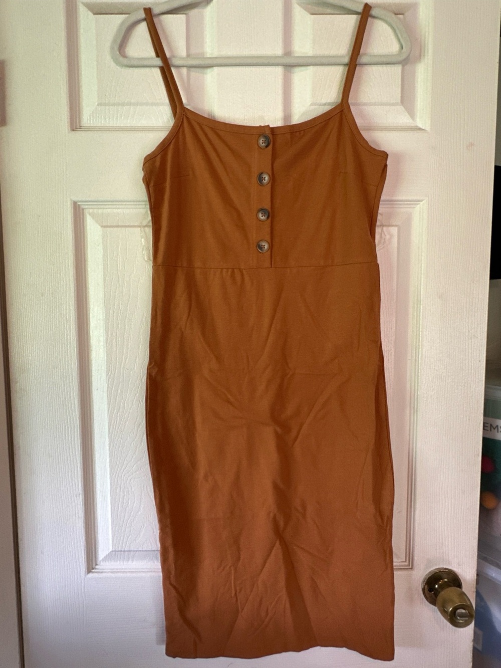 Dereck Heart Rust Brown Spaghetti Strap Button-Front Midi Dress